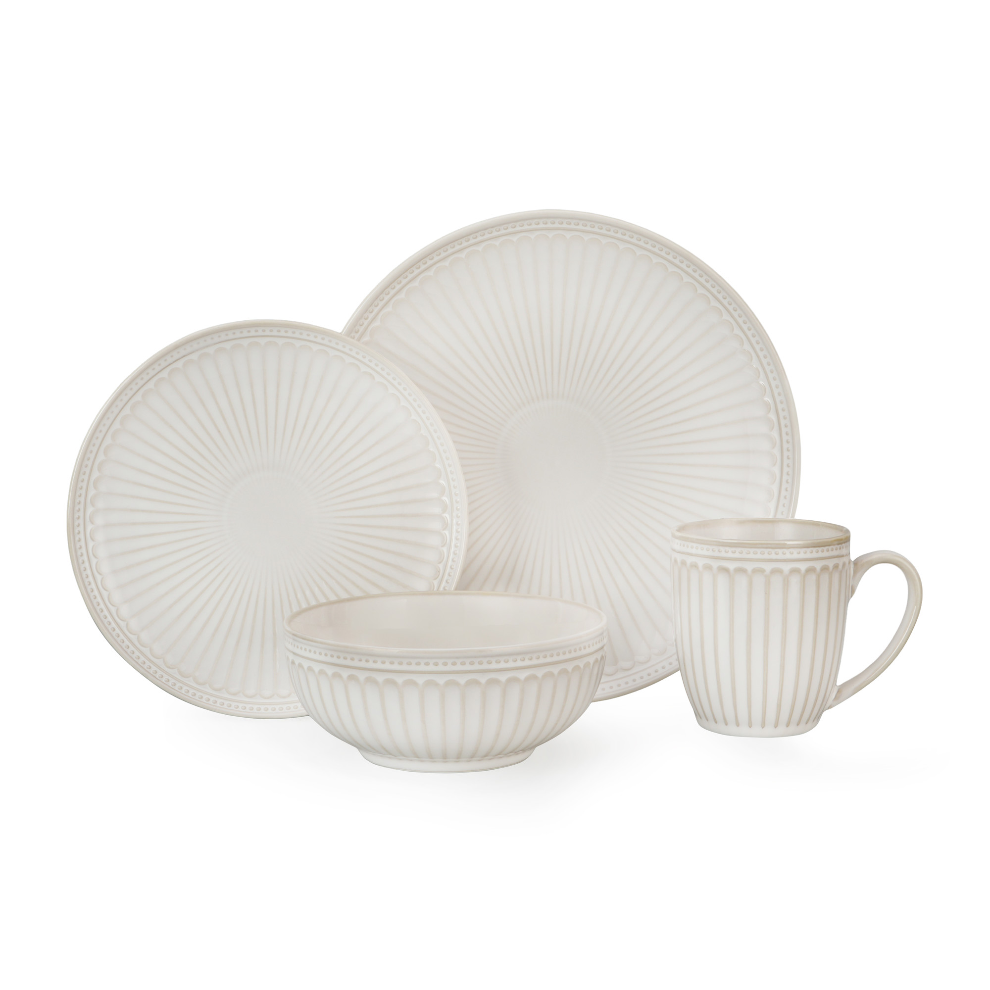 16pcs Color Glaze White China Porcelain Embossed Dinnerware Set