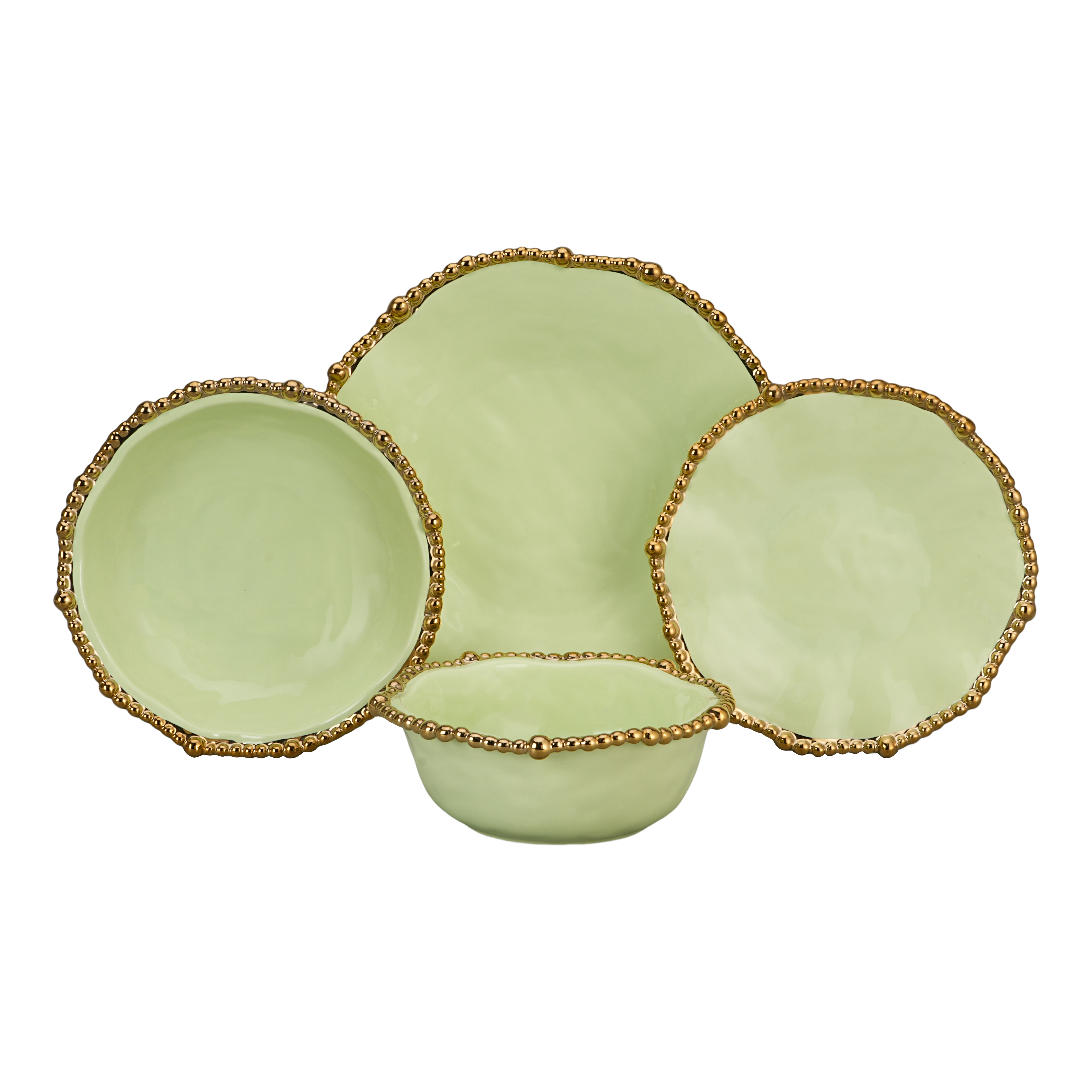 24pcs Light Green Bead Rim Ceramic Dinnerware Set