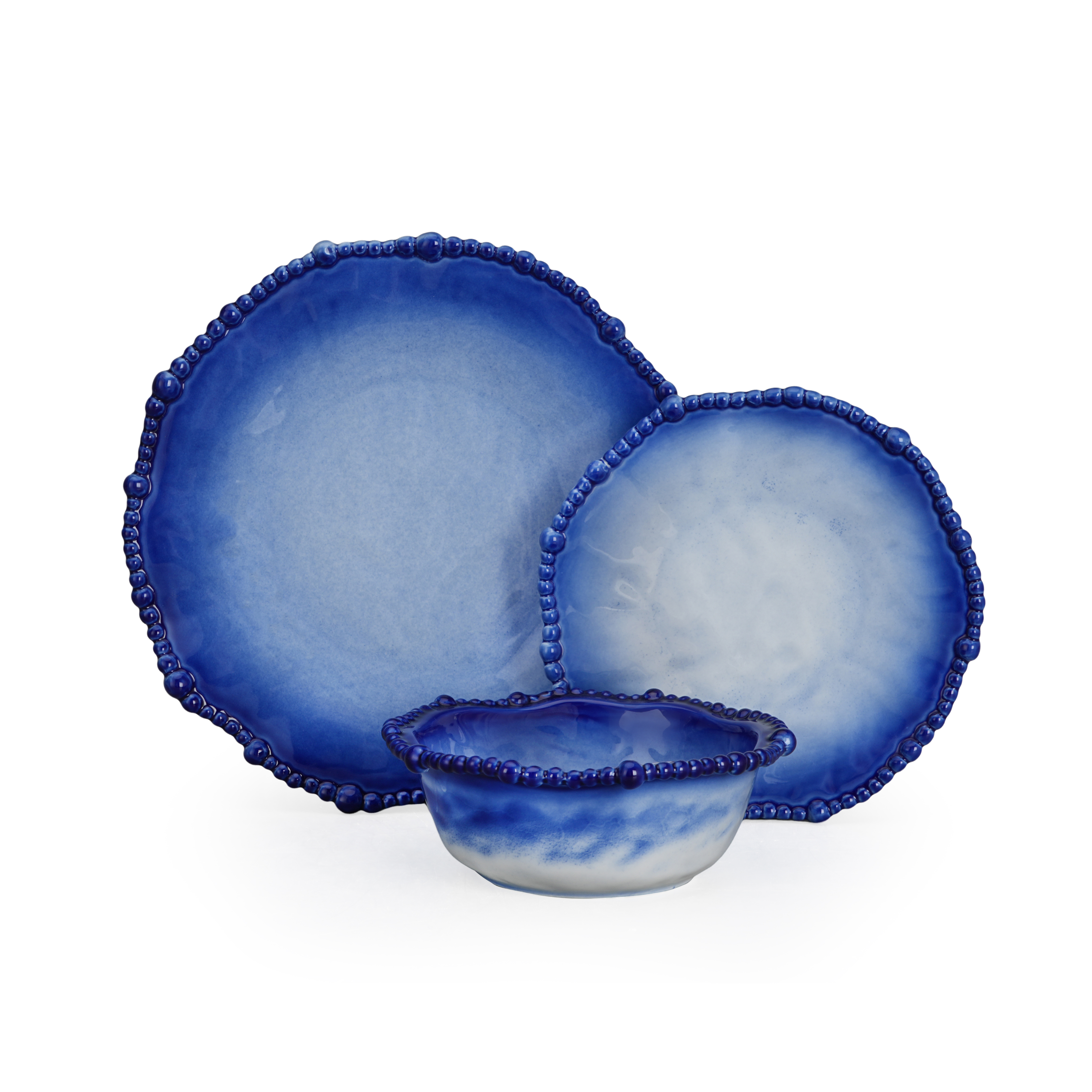 18pcs Blue Bead Rim Ceramic Dinnerware Set