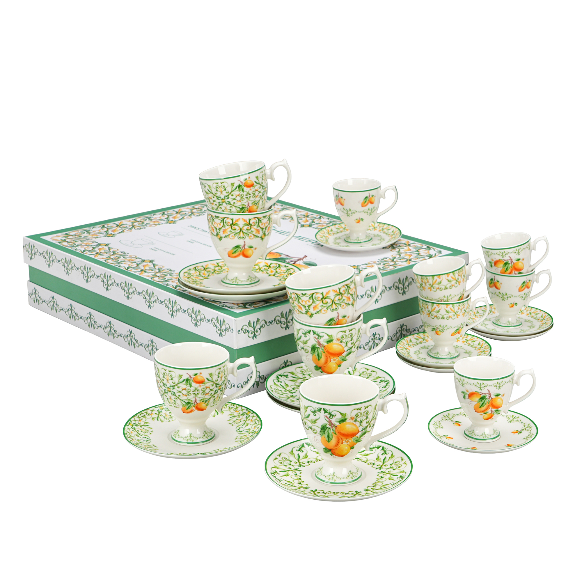 Lemon Design 100/200ML Cup & Saucer - Set of 12