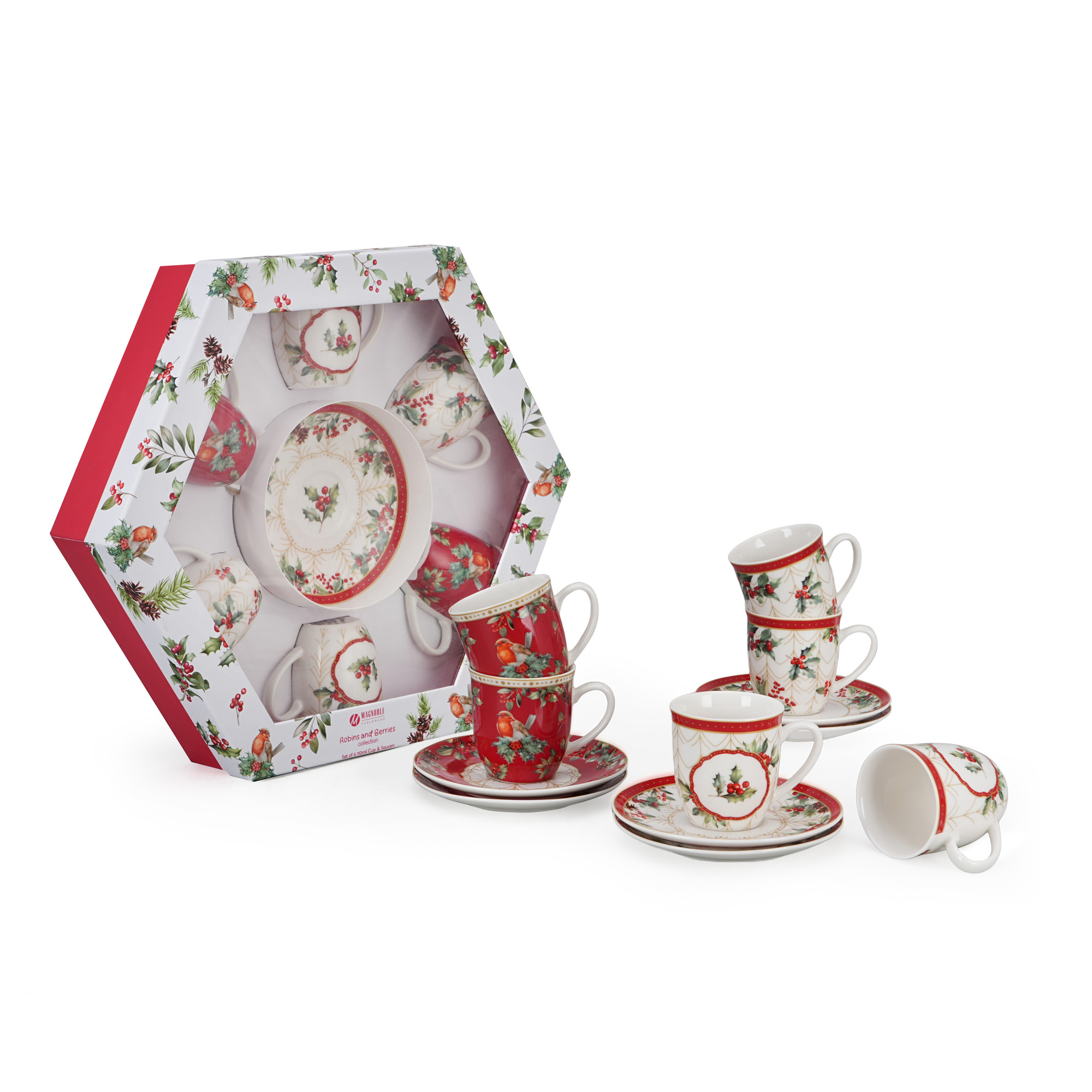Christmas Gift 110ML Tea Cup & Saucer - Set of 6